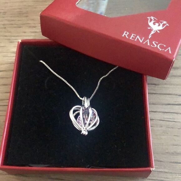 NECKLACE LIGHT AMETHYST HEART SECRETS + WHITE RHODIUM PLATED - Picture 6 of 8